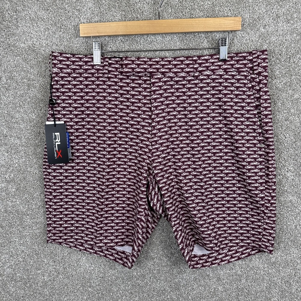 RLX Ralph Lauren Mens Golf Shorts Tailored‎ Fit Maroon Classic Cars Size 36 NEW